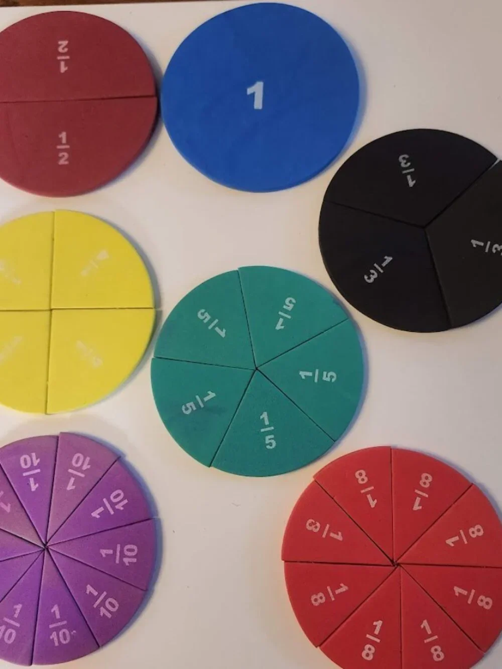 Foam Numbered Fraction Circles Math Manipulatives Toys Tools Educational Kit Set